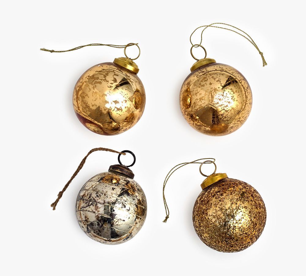 Mouth Blown Antique Gold & Metallic Ball Ornaments, 3" Diam., Set Of 5 | Pottery Barn (US)