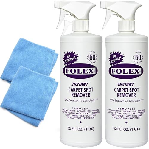 Folex 2 Instant Carpet Spot Removers (32 oz) & Reusable Microfiber Cleaning Cloths (15x15 in) - Household Stain Treater Kit | Amazon (US)