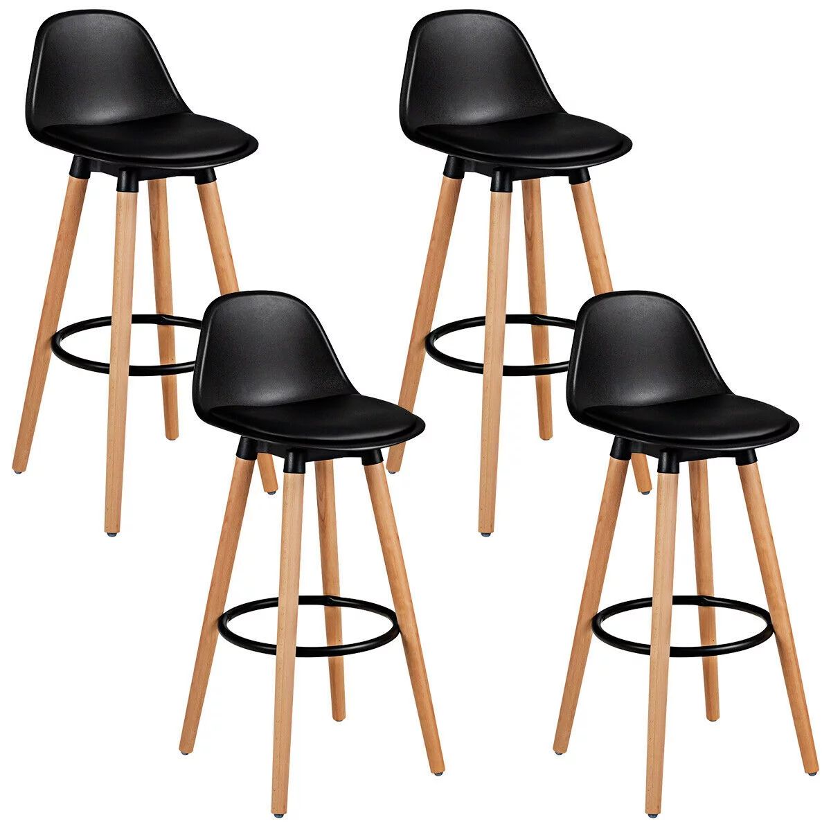 Topbuy Set of 4 Mid Century Barstool 28.5" Dining Pub Chair w/Leather Padded Seat Black - Walmart... | Walmart (US)