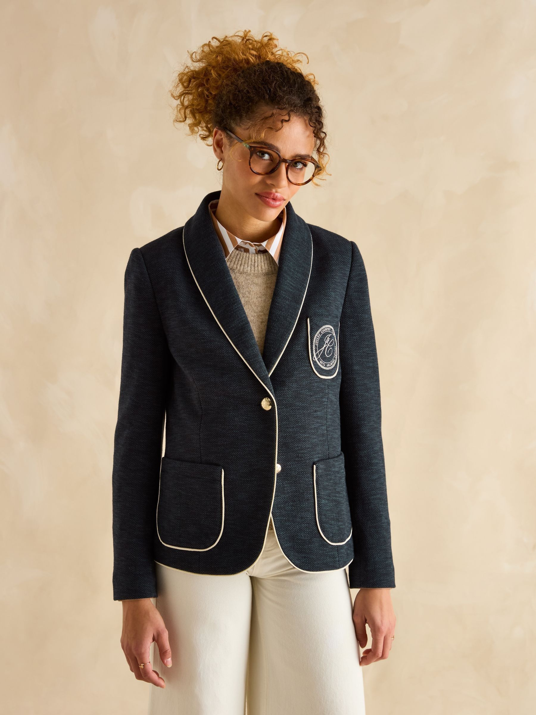 Hartley Navy Blue Shawl Collar Blazer | Joules | Joules