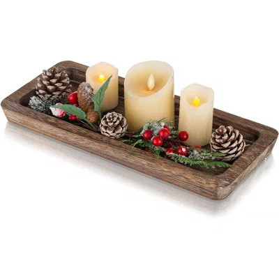 Wooden Decorative Tray Candle Holder - Wood Long Narrow Tray Home Decor Small Rustic Centerpieces Trays For Coffee Table Dining Room Kitchen | Wayfair North America