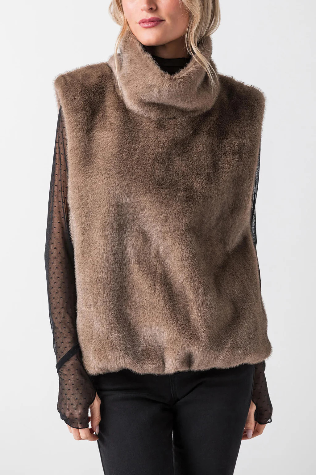 Look by M High Neck Brushed Fur Vest | Social Threads
