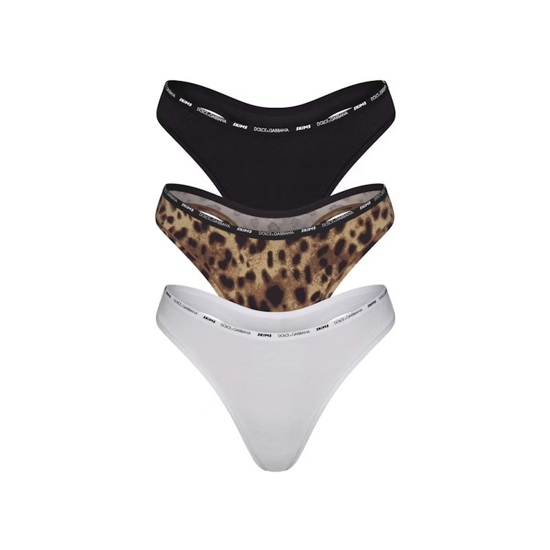 Women's SKIMS x Dolce&Gabbana Cotton Jersey Dipped Thong (3Pack) in Leopard | StockX