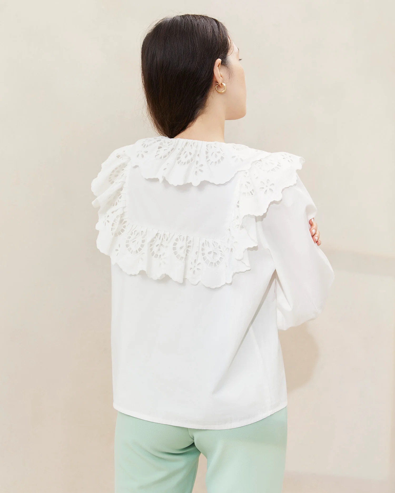 Hazel Milk Broderie Collar Blouse | Loeffler Randall