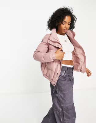Brave Soul slay peach skin puffer jacket in dusty rose | ASOS (Global)