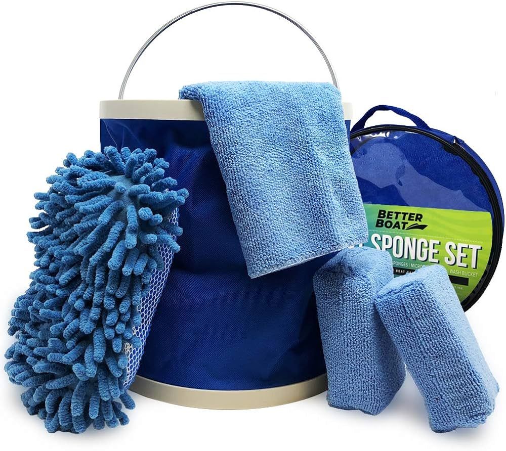 Boat Cleaner and Car Wash Sponges Non Scratch Microfiber Sponge Bucket & Microfiber Wash Cloths C... | Amazon (US)