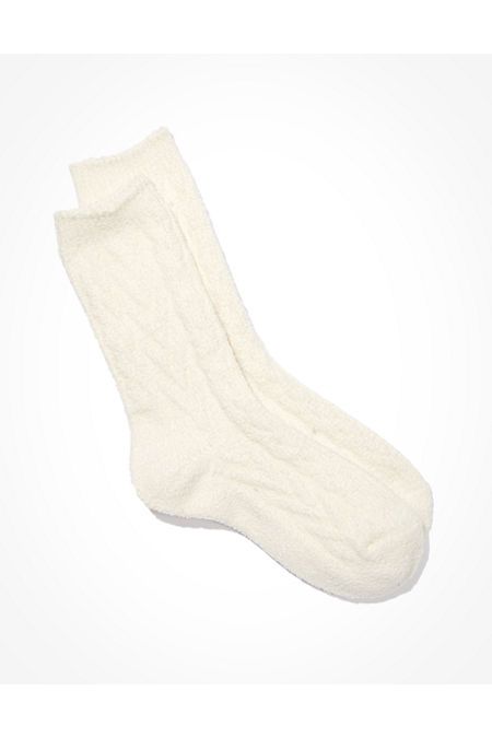 AE Fuzzy Cable Crew Sock Women's Toasted Coconut One Size | American Eagle Outfitters (US & CA)