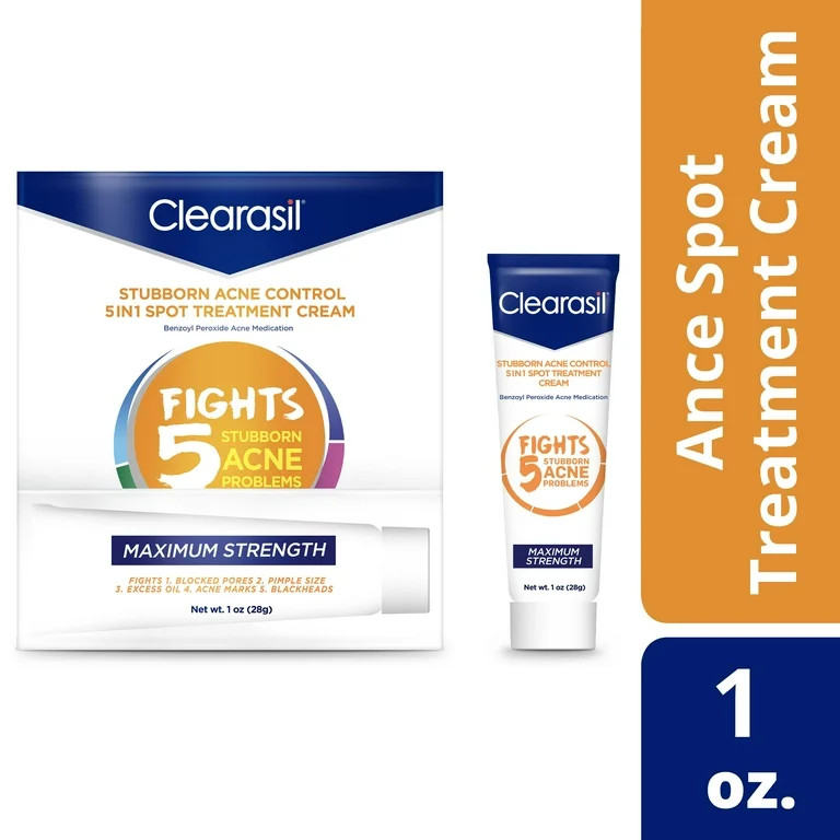 Clearasil Benzoyl Peroxide Stubborn Acne Spot Treatment Cream, 1 oz | Walmart (US)