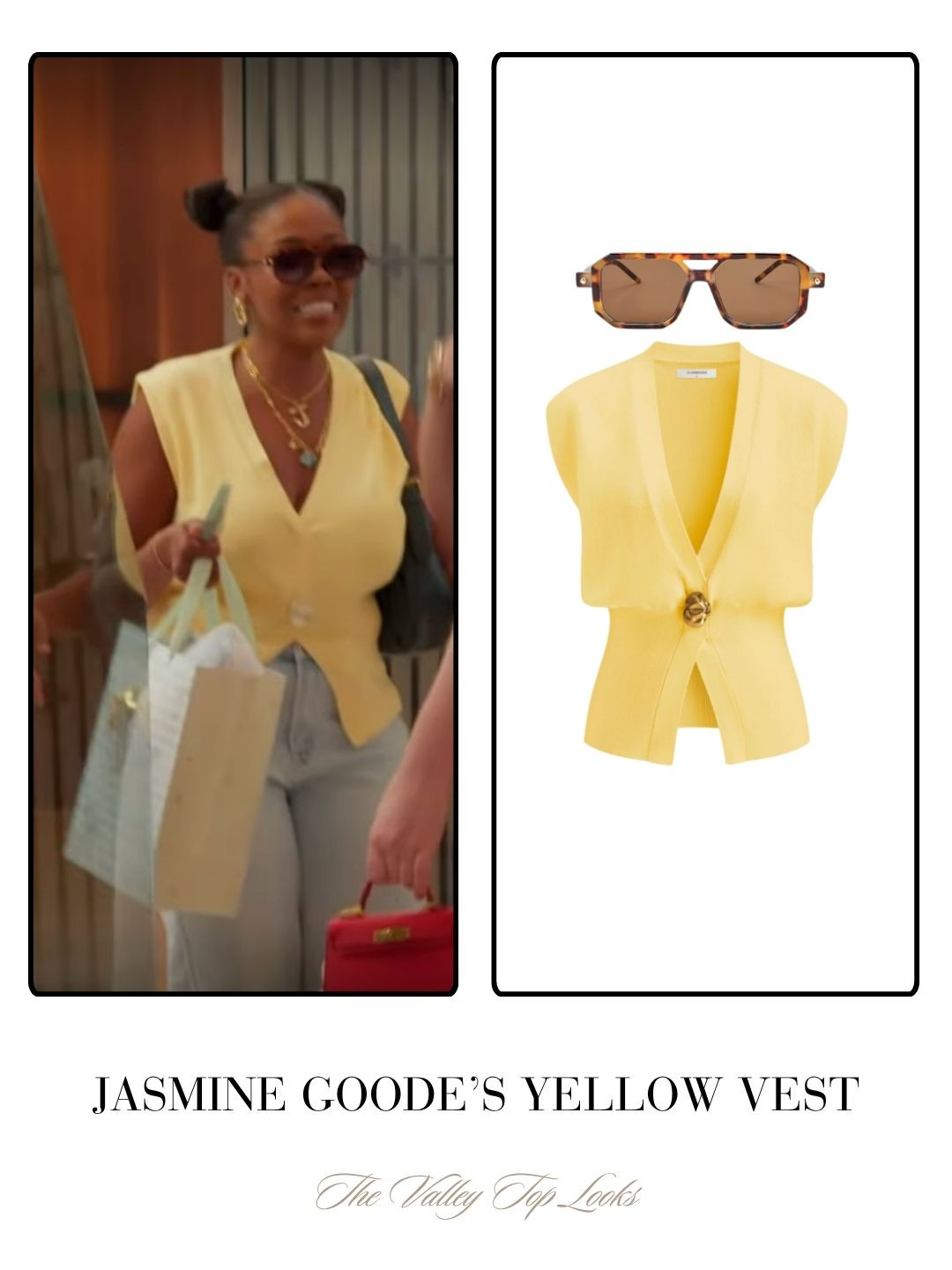 Jasmine Goode's Yellow Vest and Sunglasses on The Valley Season 3 Episode 2  

 