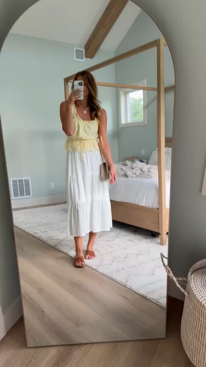 This outfit feels like summer in the best way. The buttery yellow top paired with the flowy white skirt is light, feminine, and so easy to wear. Whether you’re headed to brunch, on vacation, or just want an outfit that looks pretty without trying too hard, this combination is such a good one.

Summer outfit, yellow top, white midi skirt, vacation outfit, brunch outfit, feminine style, Old Navy fashion, casual chic, warm weather outfit, everyday style, StangandCo

#LTKootd #LTKSeasonal #LTKTall