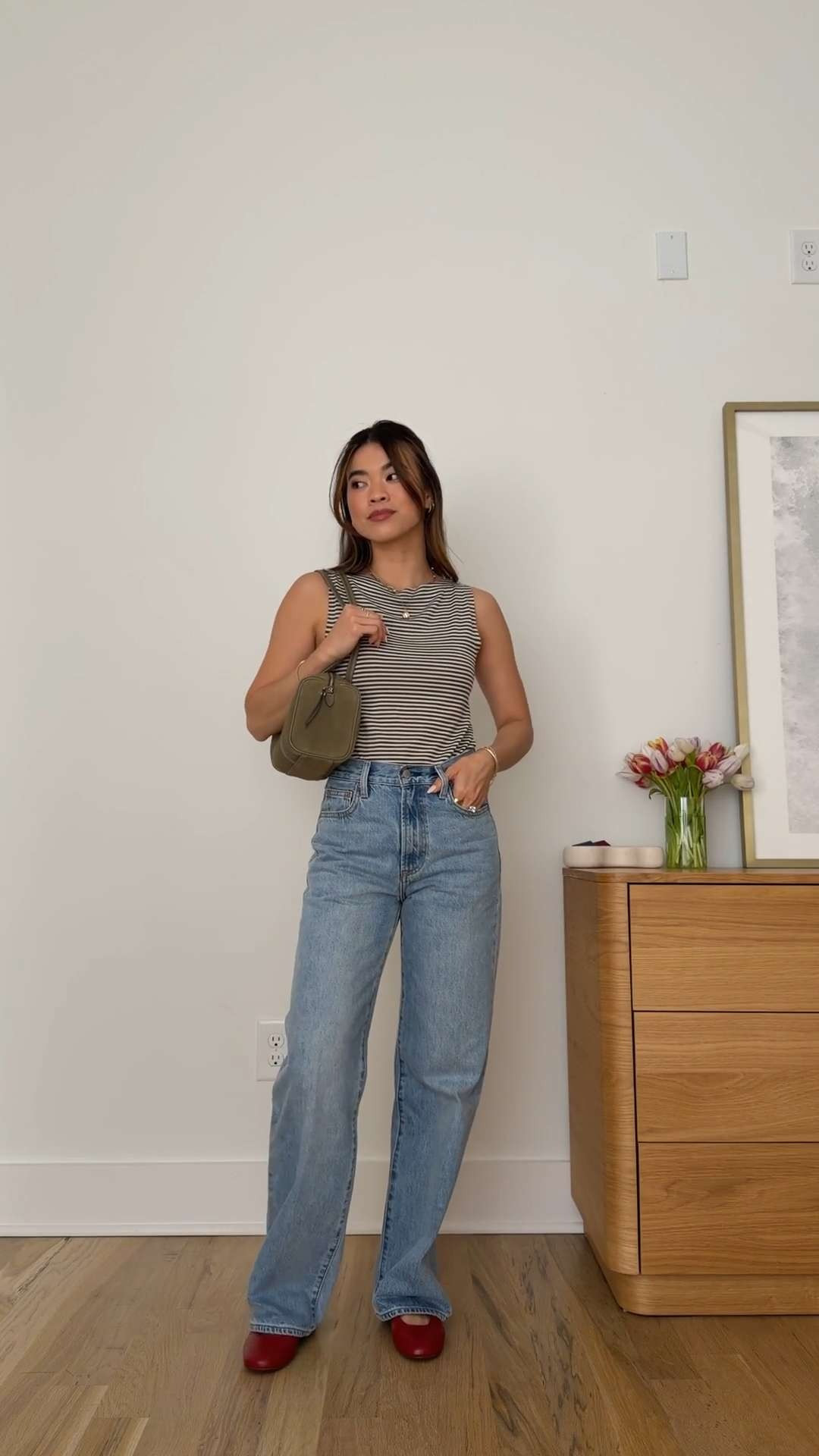 Sizing info: 
•Top size XS
•Jeans size 24 short in 7 Yrs Bleu Taboo 

petite fashion, get dressed with me, outfit inspiration, ootd, nashville outfit, Nashville influencer, petite style, vacation style, casual outfits, mom style, petite pants, spring outfits, spring outfit info, spring pants, spring outfit idea, spring top, spring bag, spring shoes, spring jeans, aritzia jeans, wide leg jeans, striped tank 

 @Aritzia 

#LTKSeasonal #LTKPetite #LTKootd