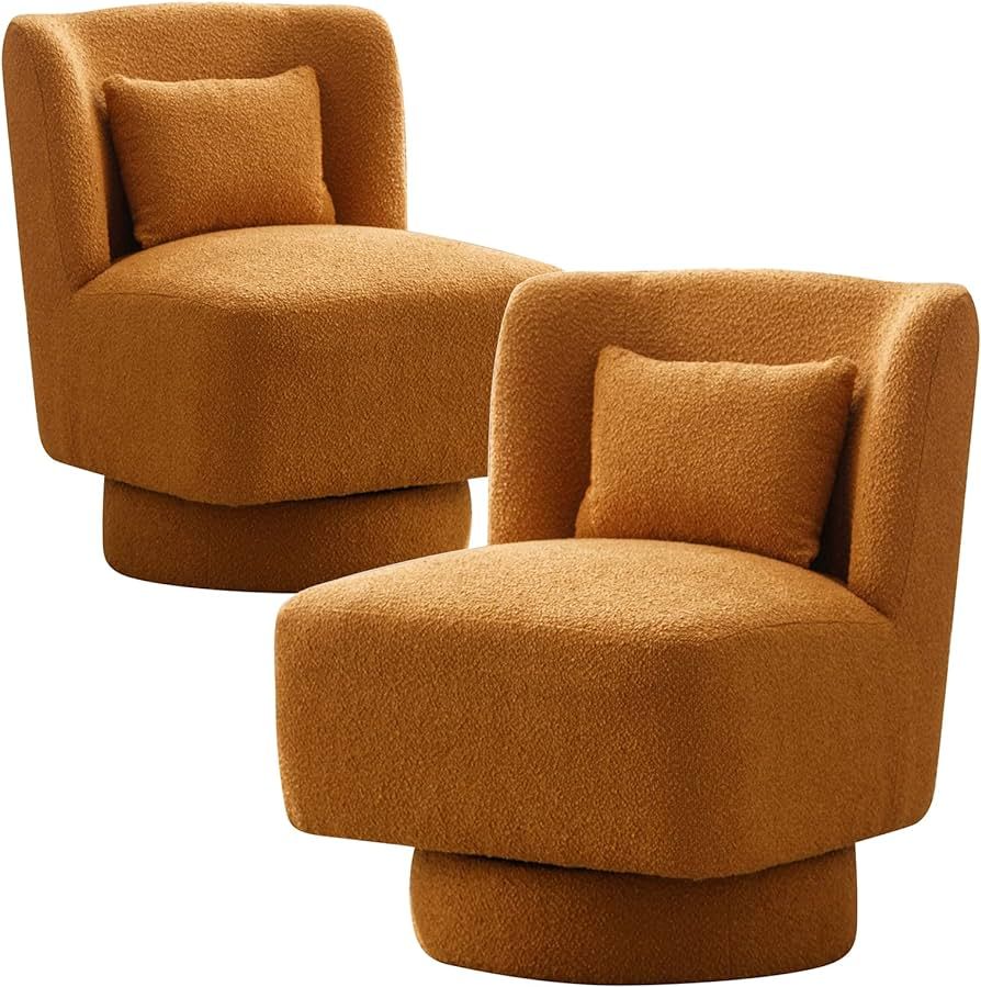 LUCKHAO Swivel Barrel Chair Set of 2,Comfy Teddy Round Swivel Boucle Chair,Modern 360 Degree Swiv... | Amazon (US)