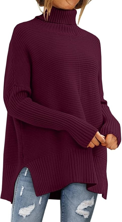 LILLUSORY Women's Oversized Turtleneck Sweaters Fall Batwing Sleeve Ribbed Tunic Sweater | Amazon (US)