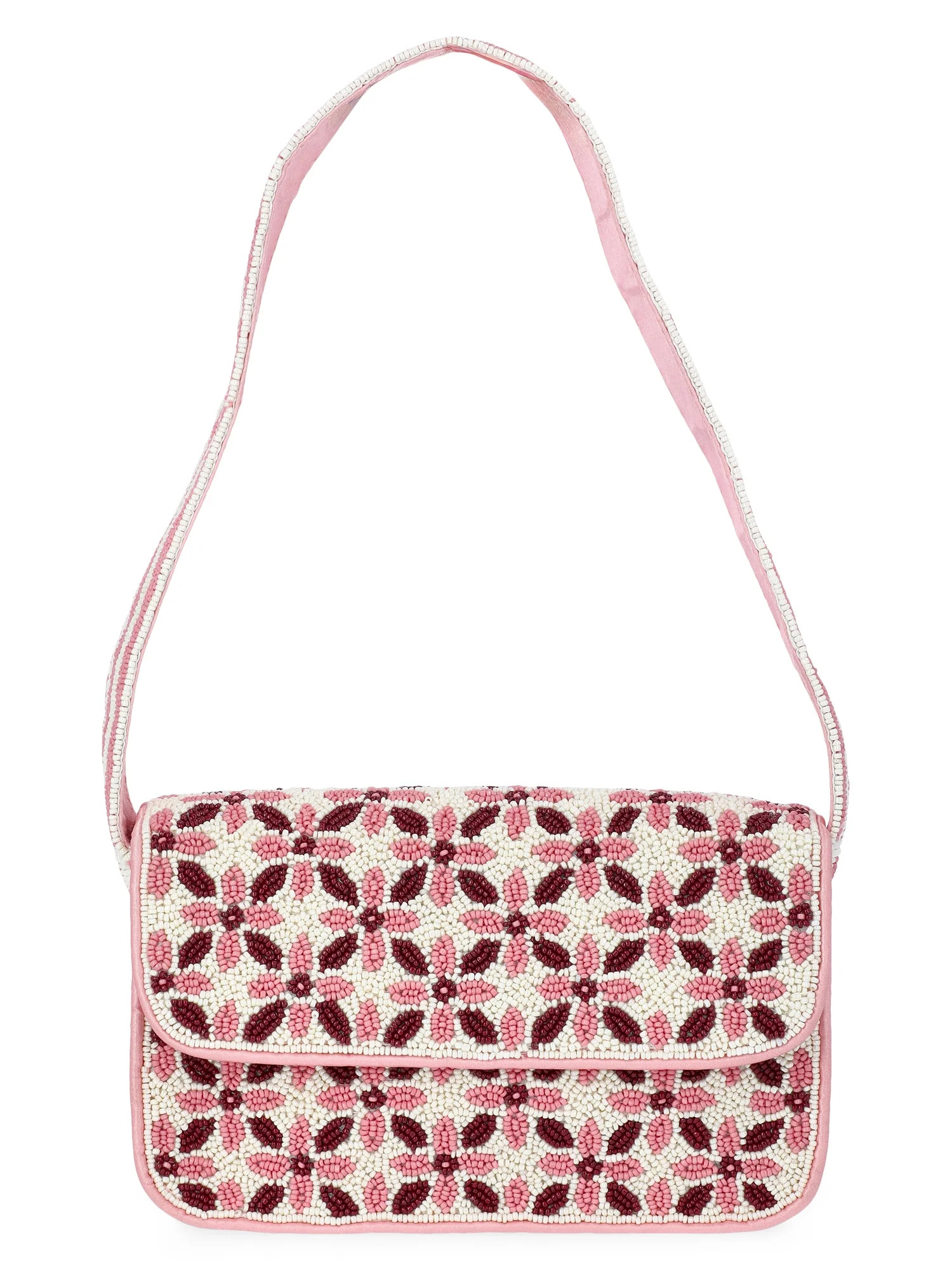 Scoop Women's Beaded Flap Shoulder Bag, Pink Print | Walmart (US)