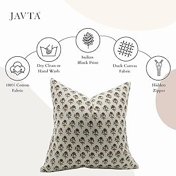 Floral Block Print Pillow Covers, 18x18 Inch Duck Canvas Pillowcase for Boho Fall Home Decor Hand... | Amazon (US)