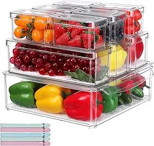Pure Future Set of 10 Refrigerator Organizer Bins Stackable with Lids, Fridge Organizers and Stor... | Amazon (US)