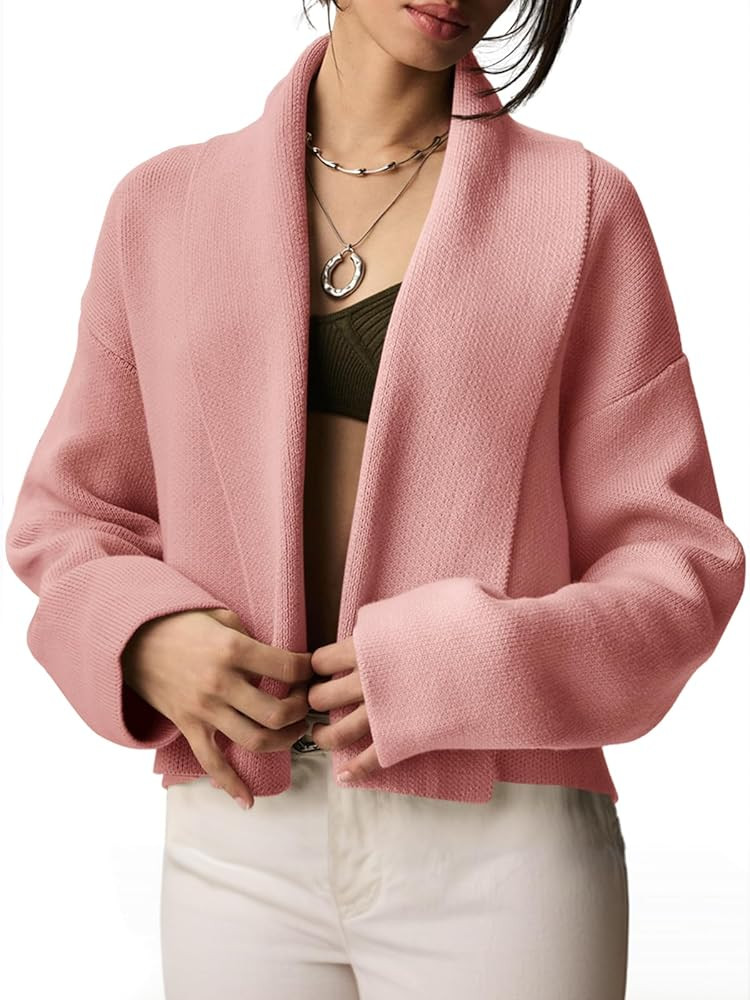 Saodimallsu Womens Cropped Cardigan Open Front Shawl 2025 Fall Trendy Long Sleeve Sweater Jacket | Amazon (US)