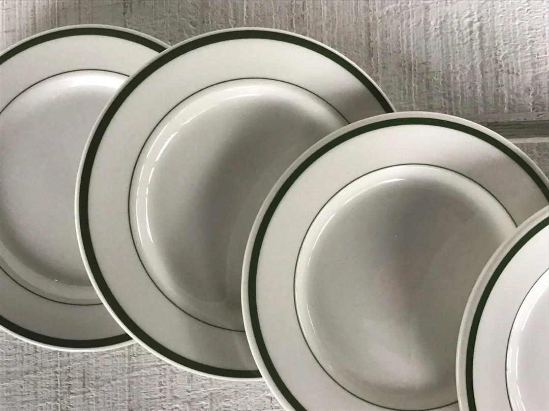 4 Vintage Walker China Restaurant Ware Plates Mid Century Diner Plates White Green Ring Restauran... | Etsy (US)