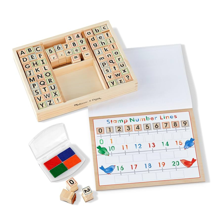 Melissa & Doug Deluxe Letters and Numbers Wooden Stamp Set ABCs 123s With Activity Book, 4-Color ... | Amazon (US)