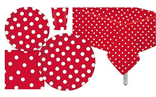 Serves 30 Complete Party Pack Red Polka Dot Party Supplies 9" Dinner Paper Plates 7" Dessert Paper P | Amazon (US)