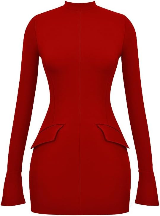 YMDUCH Women's Long Sleeve Mock Turtle Neck Bodycon Mini Tank Short Party Dress | Amazon (US)