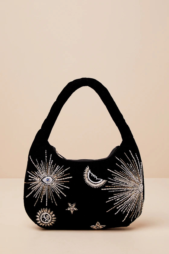 Dazzling Desire Black Velvet Beaded Shoulder Bag | Lulus