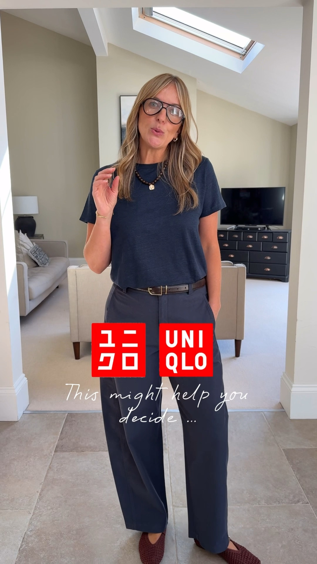 I’ve so many questions about the navy so I hope this helps … 
The navy sold out very quickly and hasn’t yet been restocked - I’m not sure if it will be now. 
So this is the grey and actually it’s pretty blue - I’d calm it a washed navy - lighter and more Smokey than the original navy. But actually still a great shade. 
I’m wearing the large regular length 
There is a longer length available too and uniqlo will shorten . 
In the t shirt I’m wearing a large 
100% linen jersey 
M/L in the belt 


#LTKsummer #LTKworkwear #LTKspring