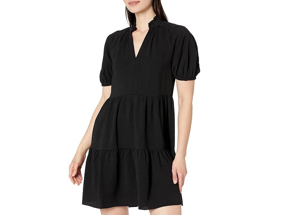 CeCe Tiered V-Neck Babydoll Dress (Rich Black) Women's Dress | Zappos