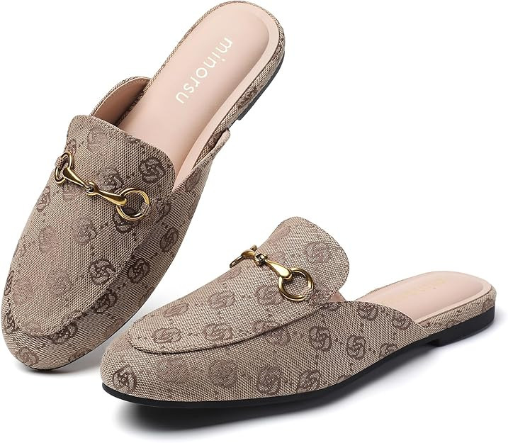 Minorsu Women's Black Animal Print Buckle Mules - Memory Foam Insole - Low Heel - Casual Mule Sho... | Amazon (US)