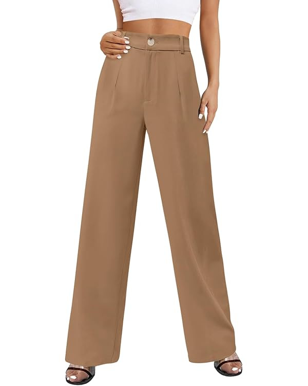 onlypuff Womens Wide Leg Pants High Waisted Slacks Straight Long Work Business Trousers with Pock... | Amazon (US)
