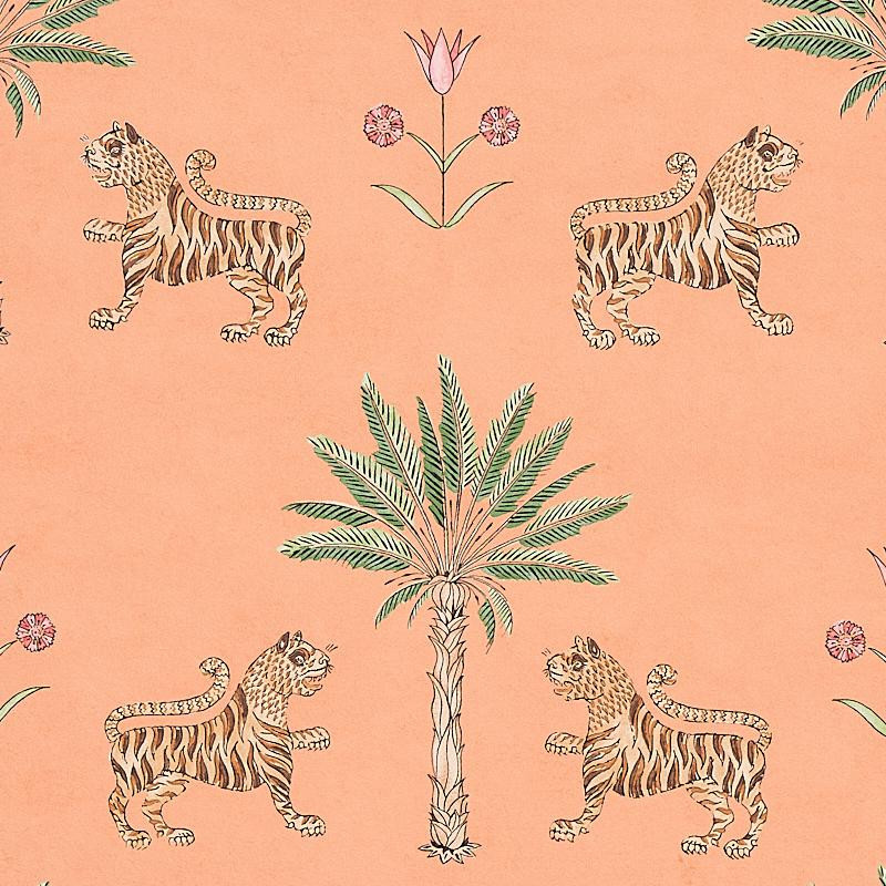 Schumacher Tiger Palm Crimson On Peach Wallpaper | DecoratorsBest | DecoratorsBest