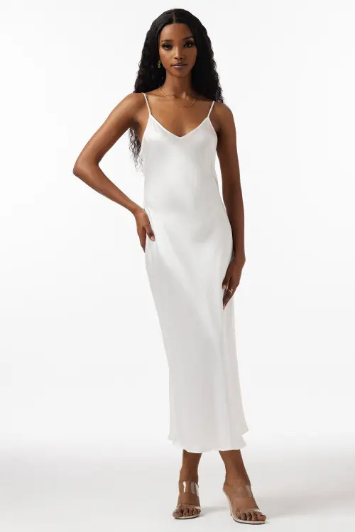 SILKSILKY Mulberry Silk Spaghetti Strap Long Nightgown in White at Nordstrom, Size Small | Nordstrom