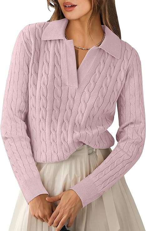 ANRABESS Womens Cable Knit Sweaters Long Sleeve V Neck Sweater Tops Casual Pullover Polo Shirts 2... | Amazon (US)