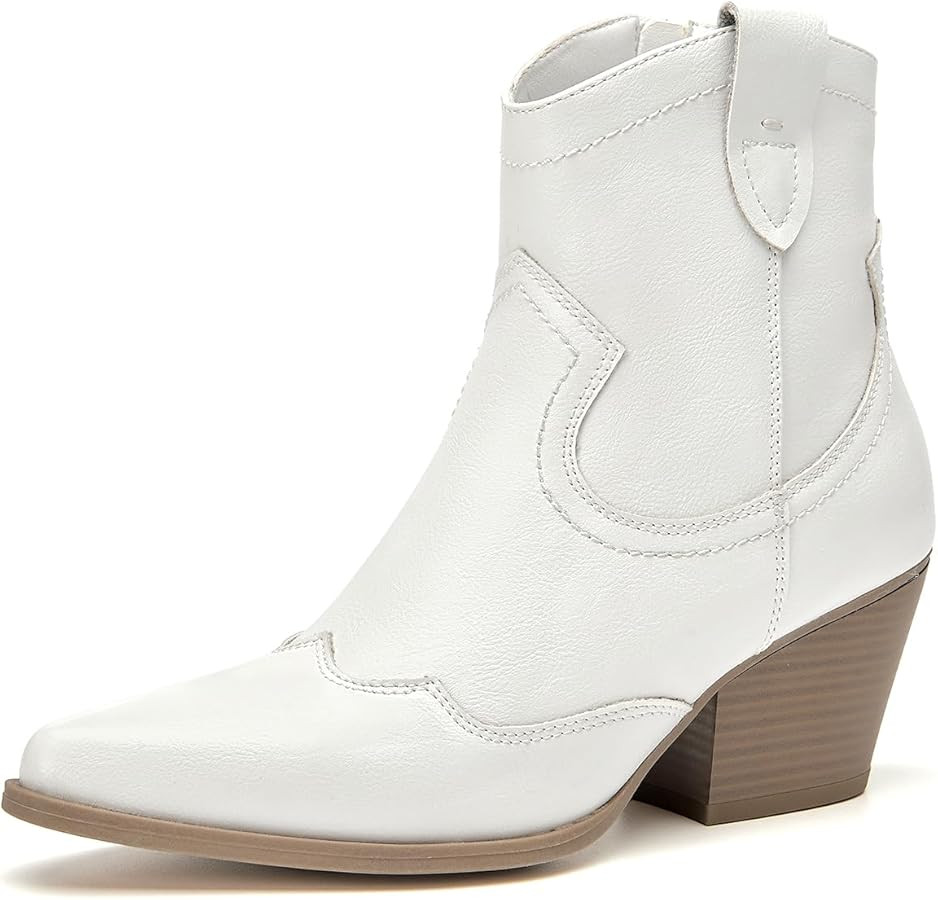 ALLOT Women's Modern Western Cowboy Boots Pointed Toe Pull On Tabs Cowgirl Ankle Boot Fashion Blo... | Amazon (US)