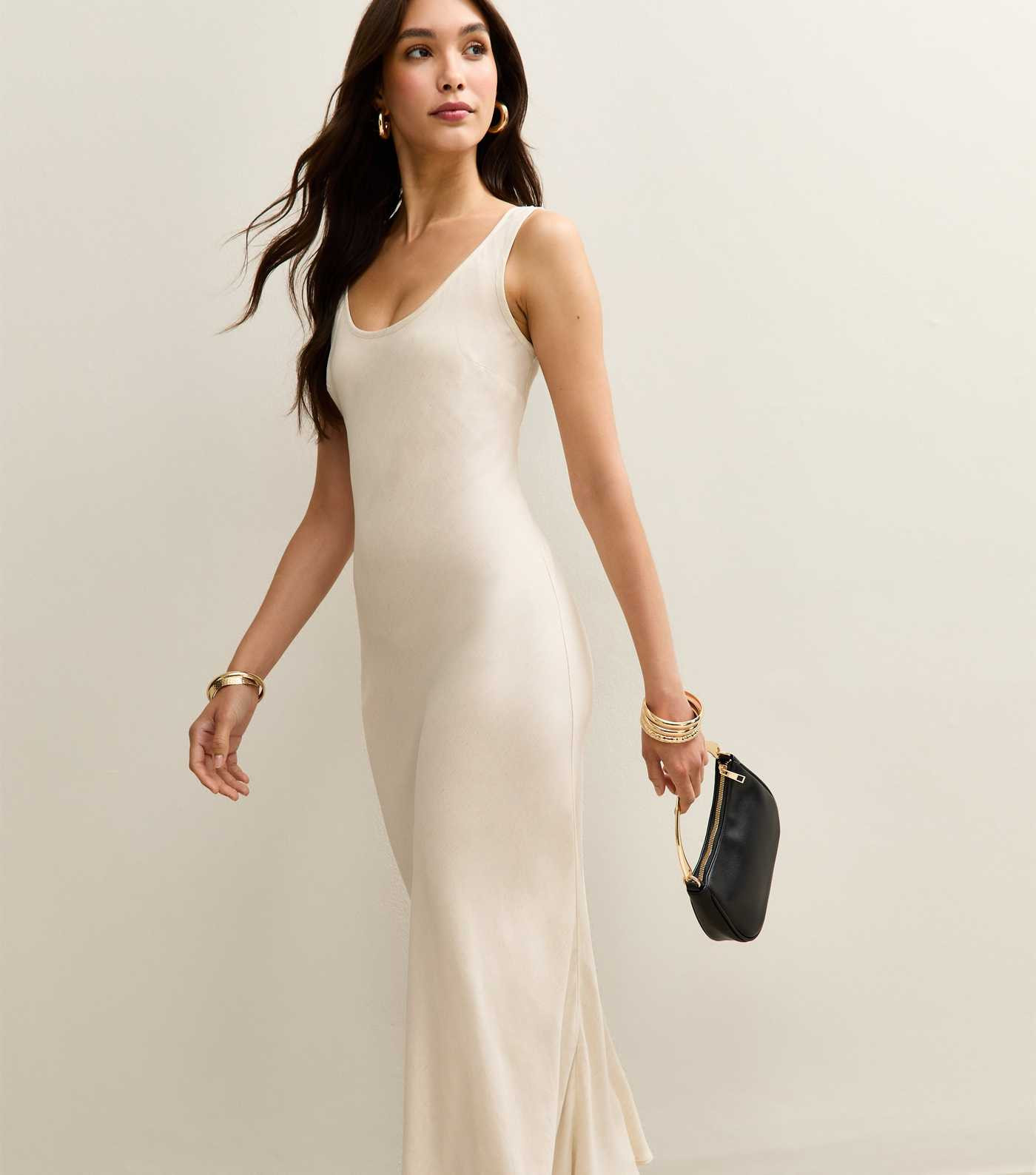 Stone Scoop Neck Midaxi Dress with Linen  | New Look | New Look (UK)