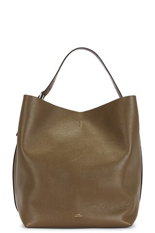 Toteme Belted Grained Leather Tote Bag in Dark Taupe - Taupe. Size all. | FWRD 