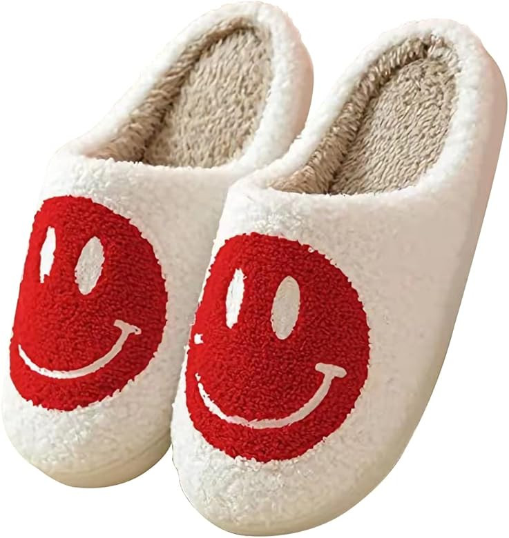 Qubuwalk Retro Happy Face Slippers Bad Cute Bunny Slippers Soft Plush Comfy Warm Fuzzy Slippers W... | Amazon (US)