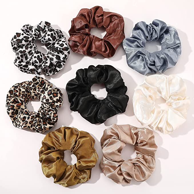 Scrunchies Hair Ties Silk Satin Scrunchy - Hair Elastics Bands Ponytail Holder Pack of Neutral Sc... | Amazon (US)