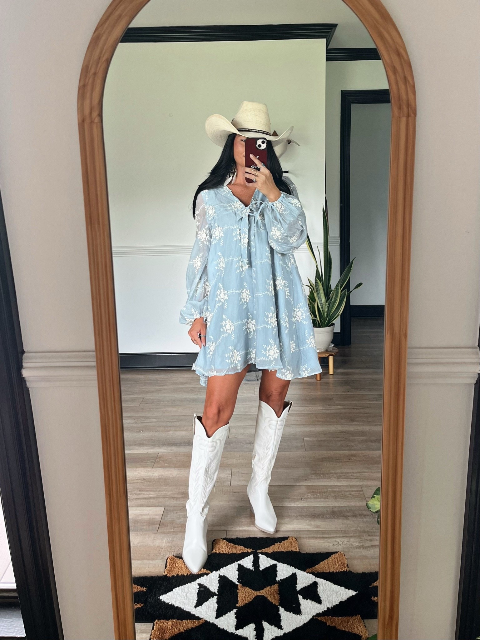 Babydoll dress styled with western boots! Wearing small dress! Dress comes in this pretty powder blue or a mocha color!

#LTKootd #LTKgrwm #LTKSeasonal