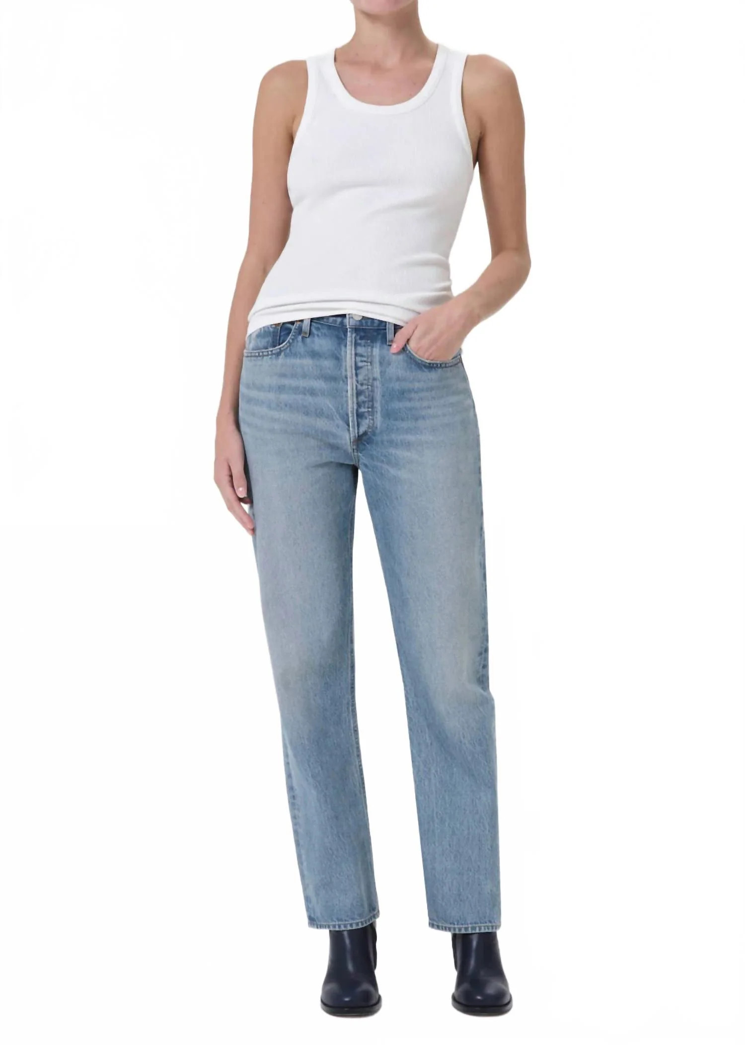 90'S Pinch Waist High Rise Straight Jeans In Infinite | Shop Simon