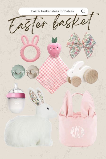 Easter basket ideas for babies! 
Baby Easter basket, bunny, bottle, pacifier, bow, bunny ear basket 

#LTKbaby #LTKSeasonal #LTKfamily