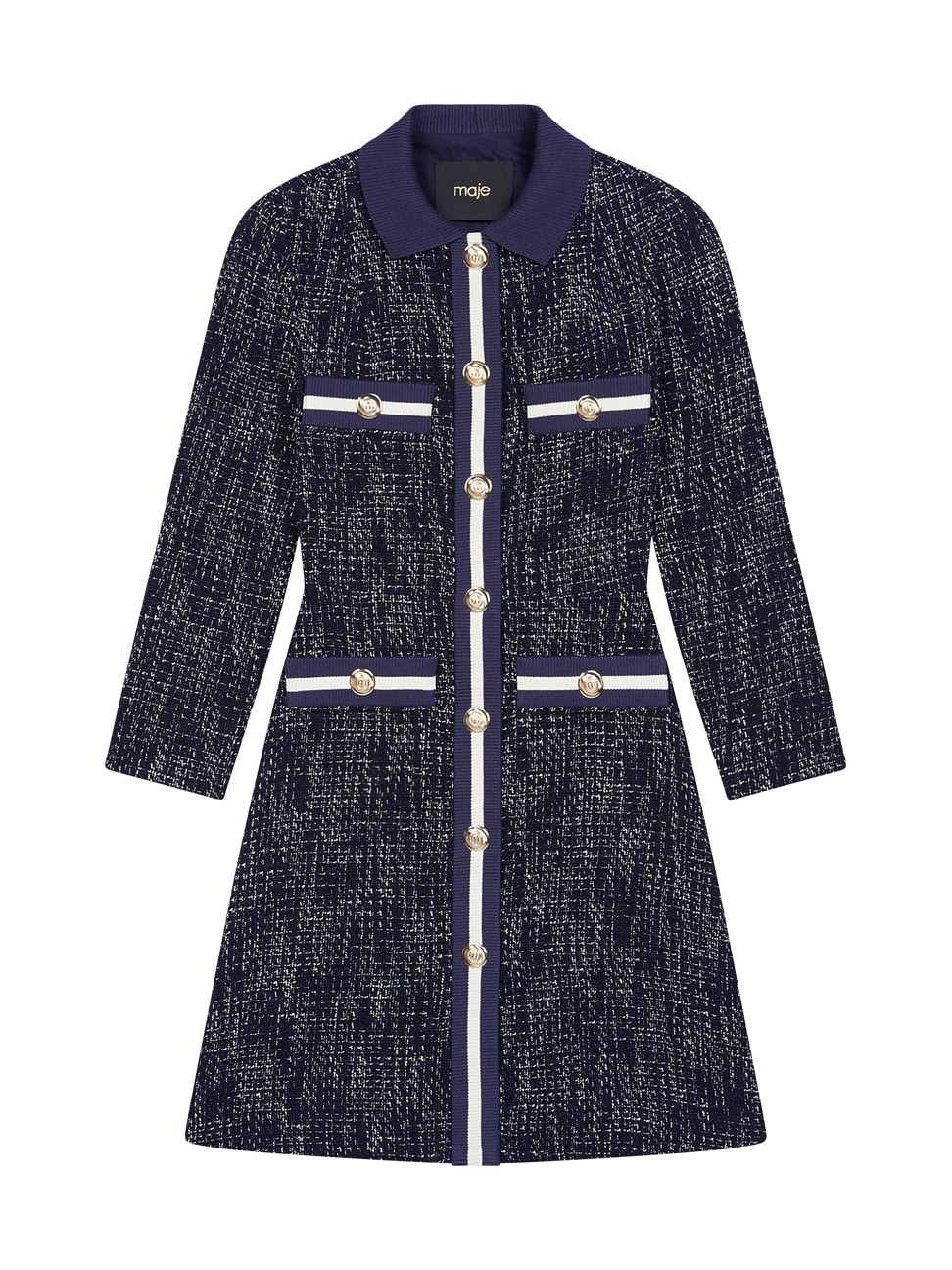 Stripe-Trim Tweed Dress | Saks Fifth Avenue