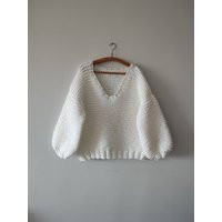 Large Chunky Oversize Knitted Basic V Neck Woman Sweater, Trendy Roomy Handmade Cardigan, Streetwear Fashion Gifts For Her, Custom Order | Etsy (US)