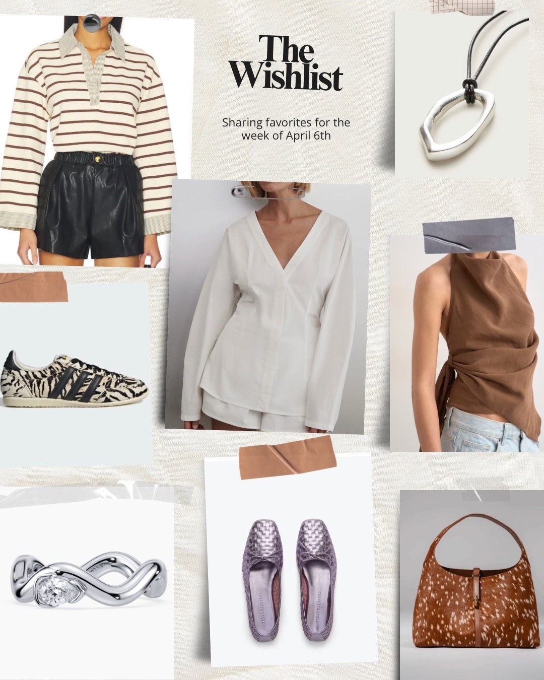 Wishlist with animal print sneakers,  bottom top, a chocolate halter top, silver jewelry, and a calf hair work bag. @DISSH @jcrew @ASOS @Revolve @adidas 

#LTKSeasonal #LTKSaleAlert