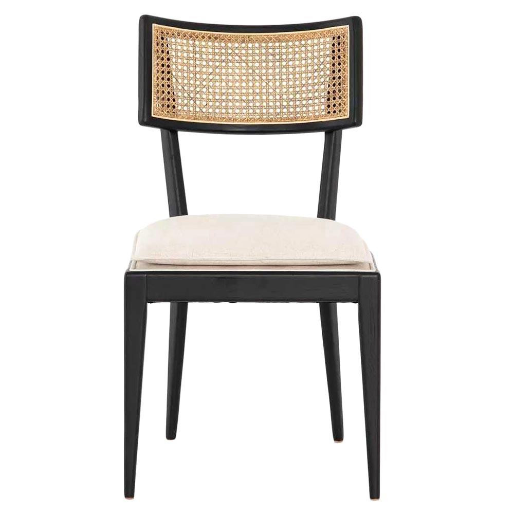 Tina Modern White Performance Upholstered Seat Black Cane Dining Chair | Kathy Kuo Home