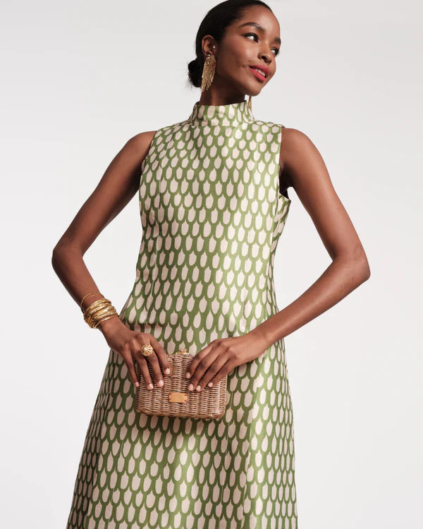 Carlyle Maxi Dress - Loop Print Green | Frances Valentine