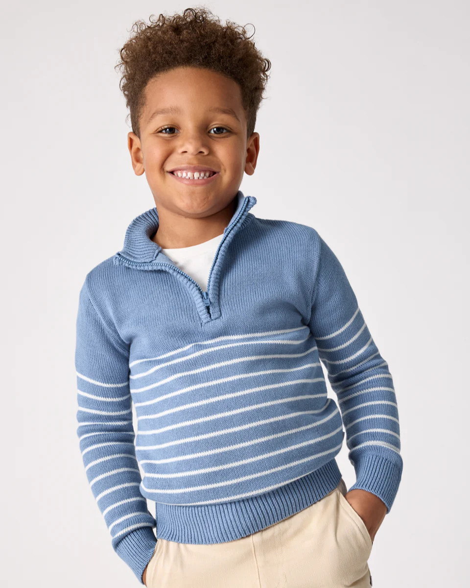 Infinite Blue Stripe Zip Sweater | Little Sleepies