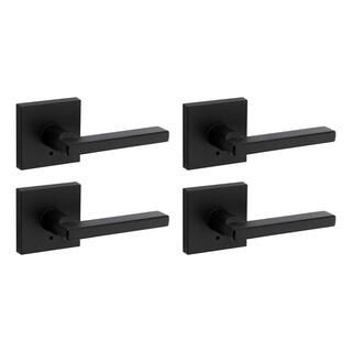 Kwikset Halifax Square Matte Black Bed/Bath Door Lever with Lock (4-Pack) 730HFLSQT5144PK - The H... | The Home Depot