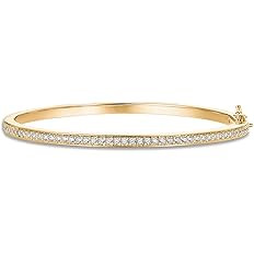 PAVOI 14K Gold Plated Cubic Zirconia Bangle Tennis Bracelets for Women | Classic Love Cuff Bangle... | Amazon (US)