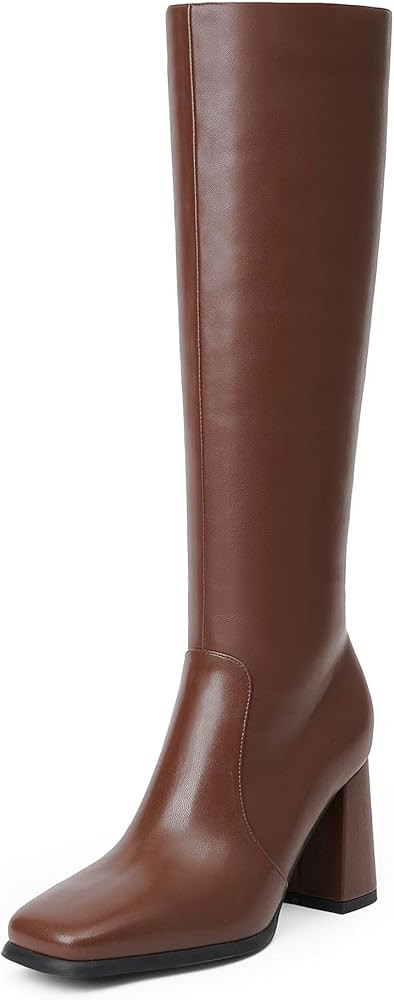 Amazon.com | Modatope Brown Womens Boots Chunky Heel Knee High Boots Women High Heel Tall Boots f... | Amazon (US)